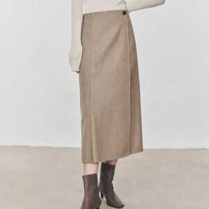 CHICJOC High-End 100% Wool Midi Wrap Skirt w/ Silk Waistband – Size 38